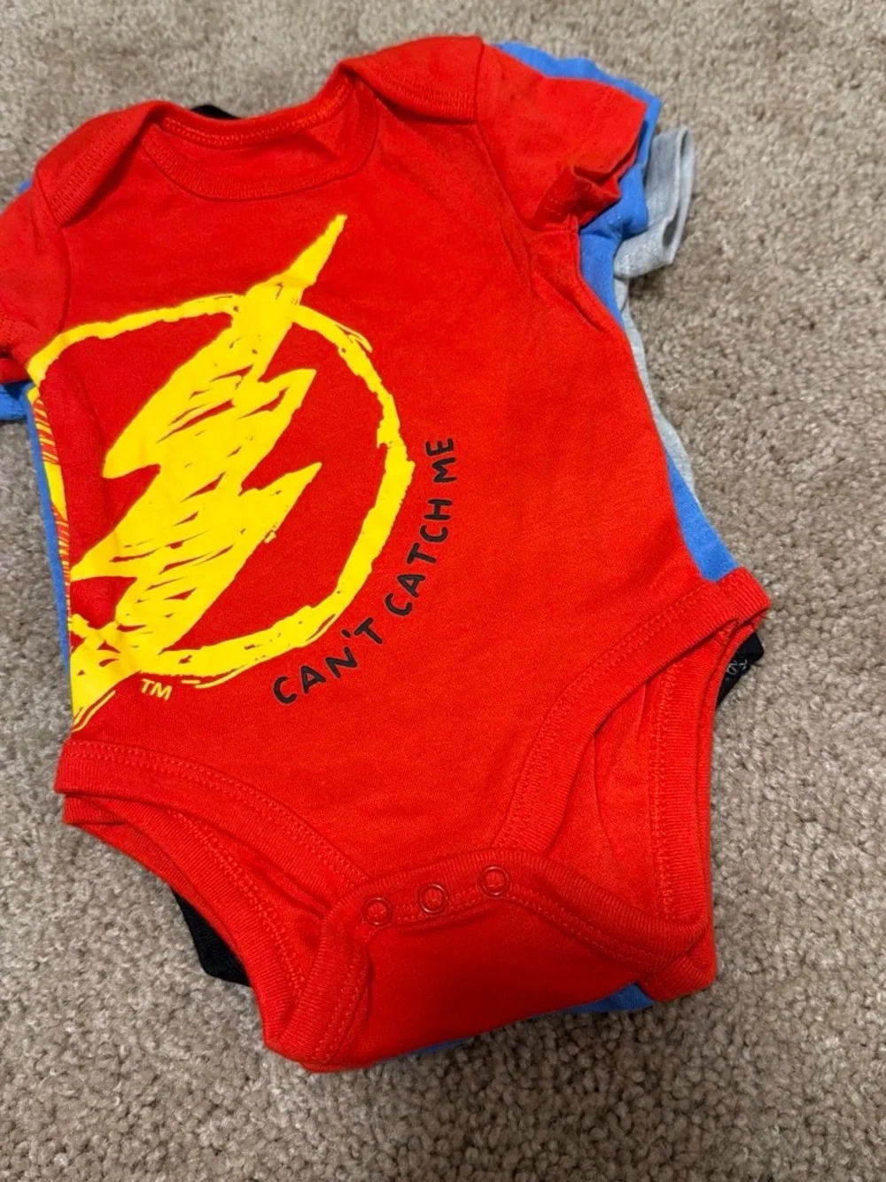 Justice Superhero Trio Onesies - Blue, Red, Gray